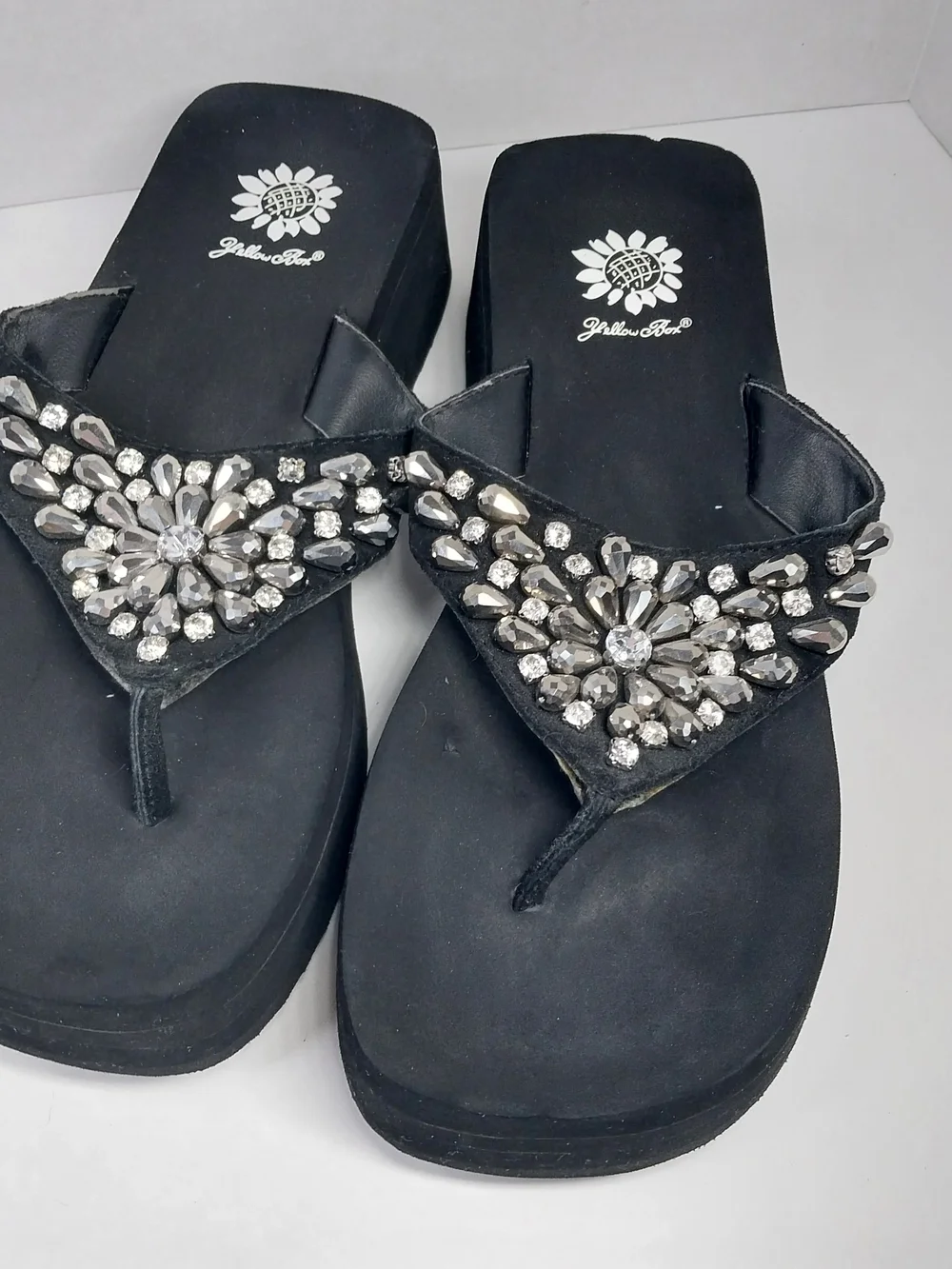Yellow Box Alaine Size 10 Platform Sandal Rhinestone Sparkle Leather Flip Flops - Picture 12 of 14